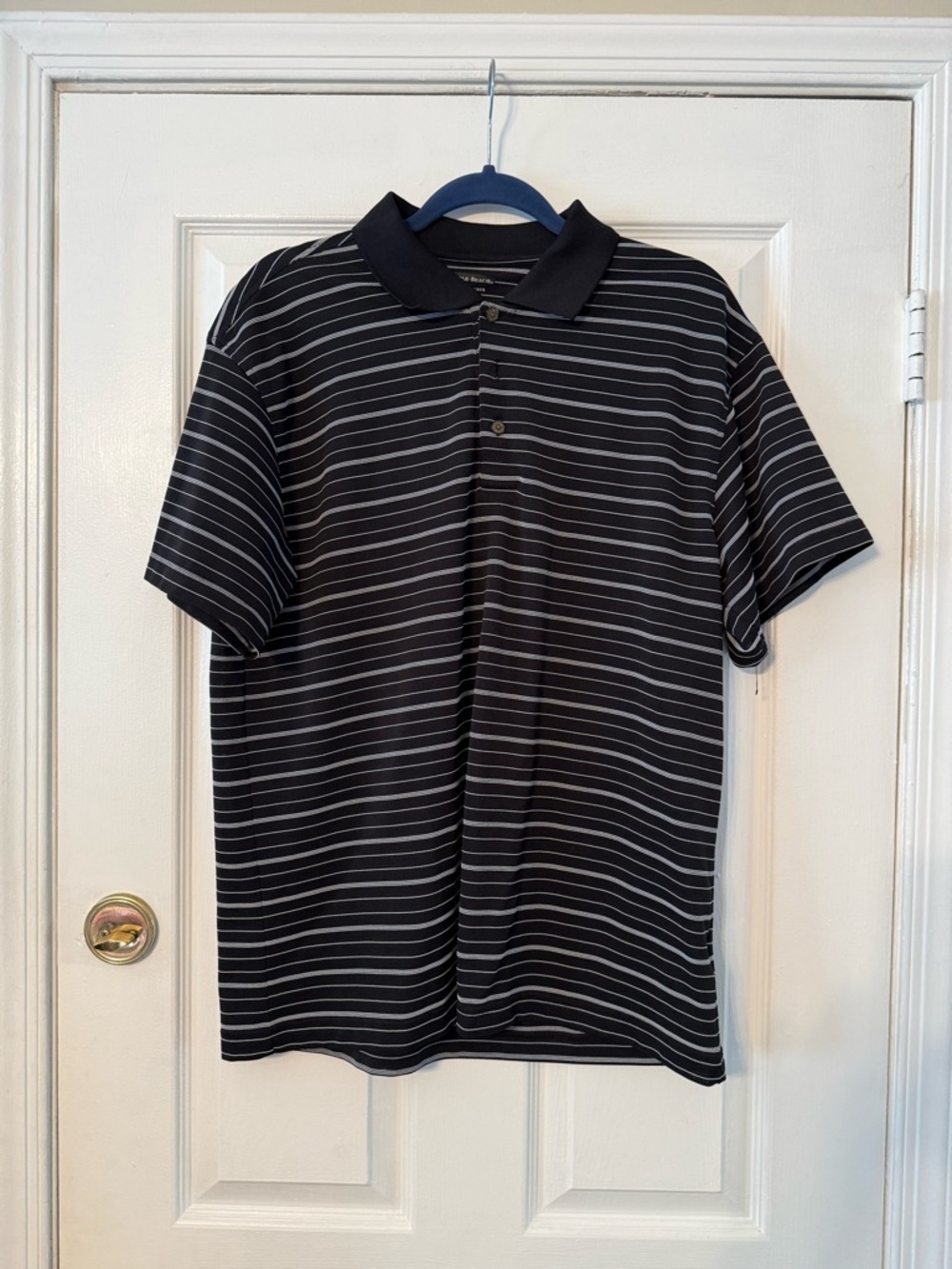 Pebble Beach Black Polo with White Stripe Accent